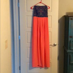 Blue and coral maxi dress